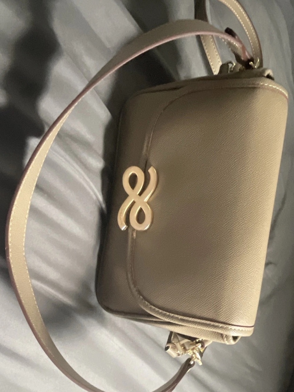 Taupe Crossbody Shoulder Bag with Gold Accent. Original House of little bunny